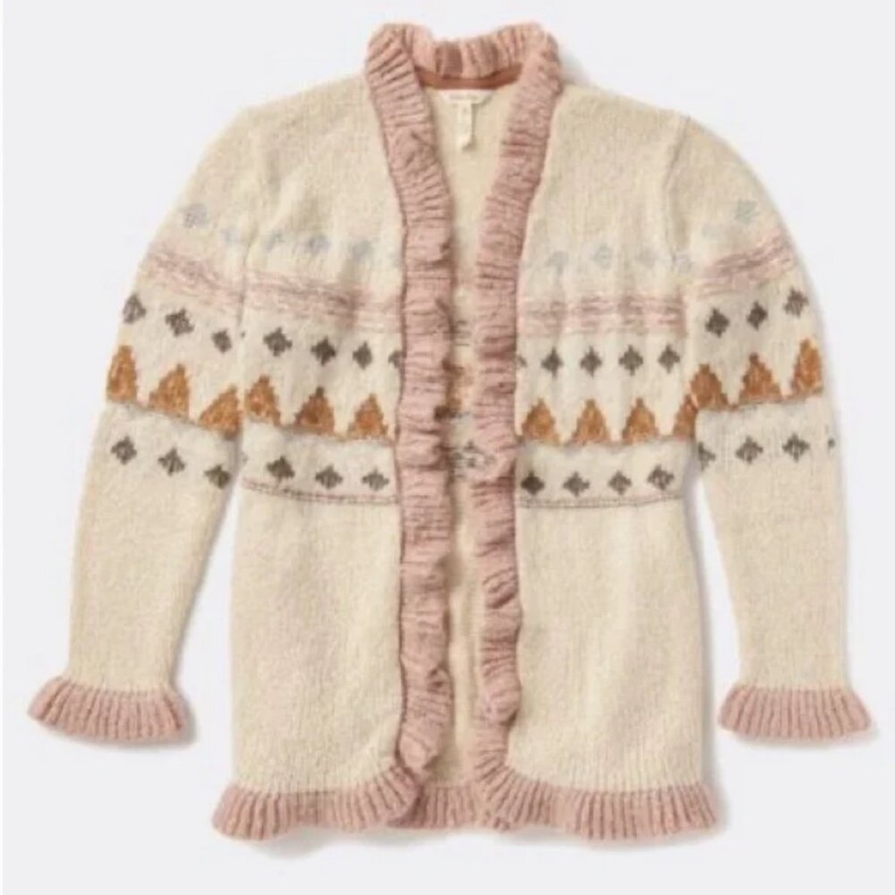 Matilda Jane Jacie Open Front Ruffle Cardigan Pink‎ Cream Wool Blend (Size S)